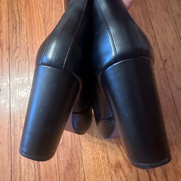 HORSEBIT BUCKLE KNEE HIGH BOOTS GOLD BUCKLE BLOCK HEEL BOOTS FAUX LEATHER VEGAN - Picture 9 of 16